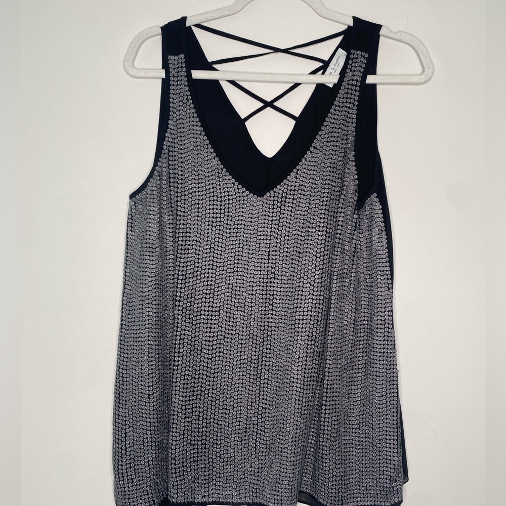 Lola and Sophie Black and Silver Sequin Top 100% Vuscose Size Medium